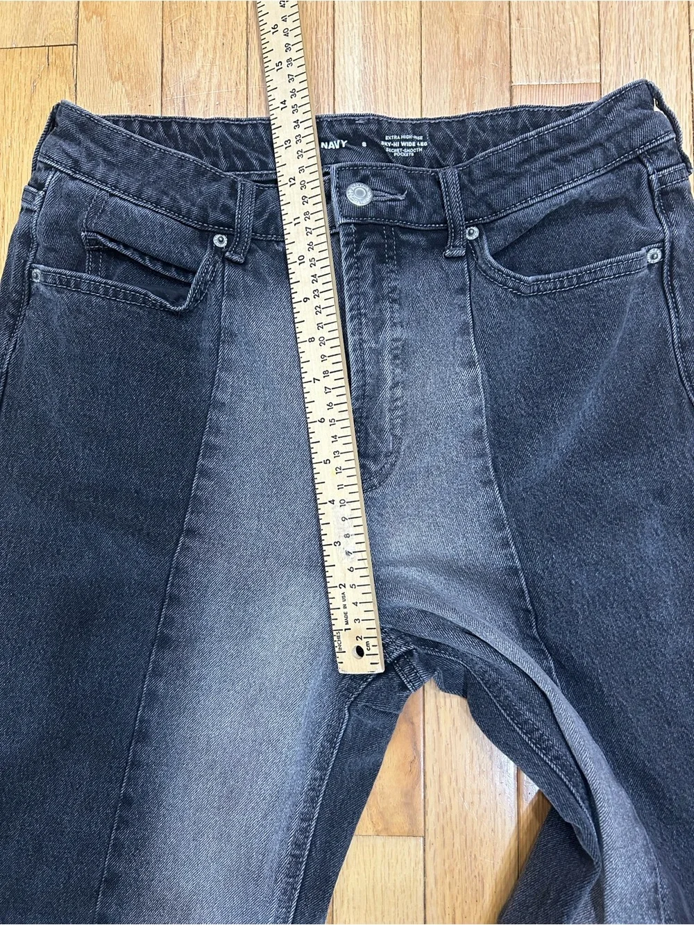 Old Navy Sky-Hi Wide Leg Jeans Two-Tone Colorblock Panel Faded Black Gray Size 8